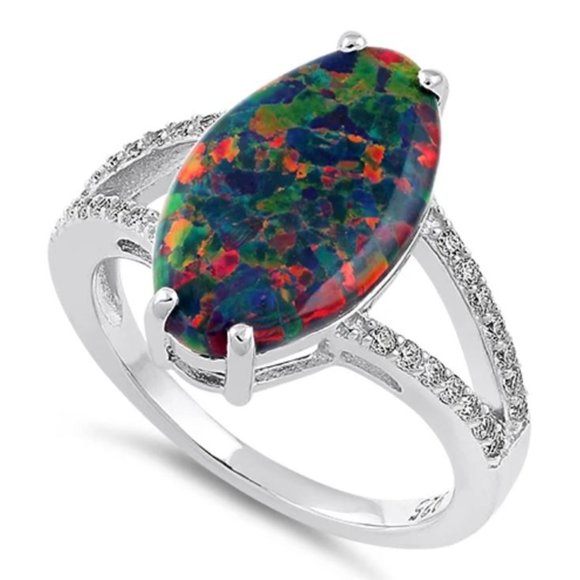 925 STERLING SILVER Lab Created Black Opal CZ Ring - Picture 13 of 16